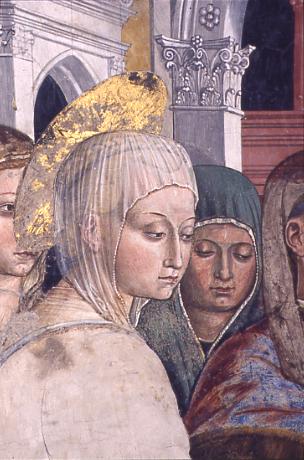 Monica affida il figlio al Maestro, particolare del viso