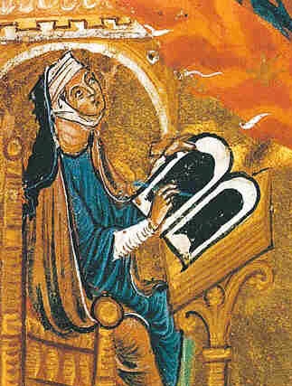  Ildegarda di Bingen allo scrittoio scrive misticamente 