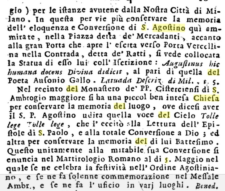 Il passo che cita i luoghi "agostiniani" milanesi
