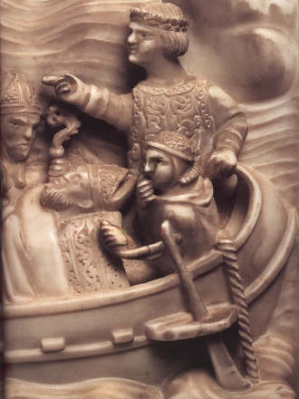 Liutprando porta a Pava le spoglie di Agostino: formella dell'arca del santo in san Pietro in Ciel d'Oro